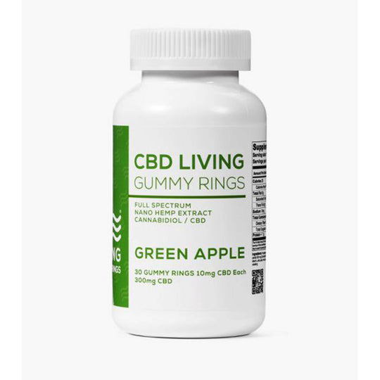 CBD Living Green Apple Gummy Rings Bottle
